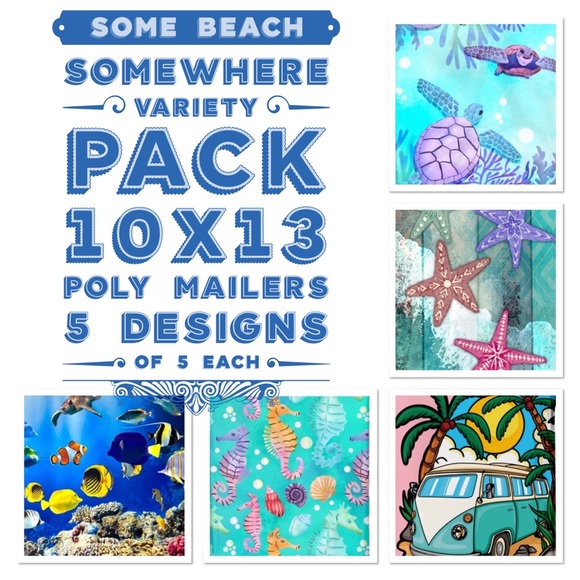 Mailers And More Other - 25 10X13 5 Designs 5 Each Some Beach Somewhere Variety Pack MAILERS, Envelopes